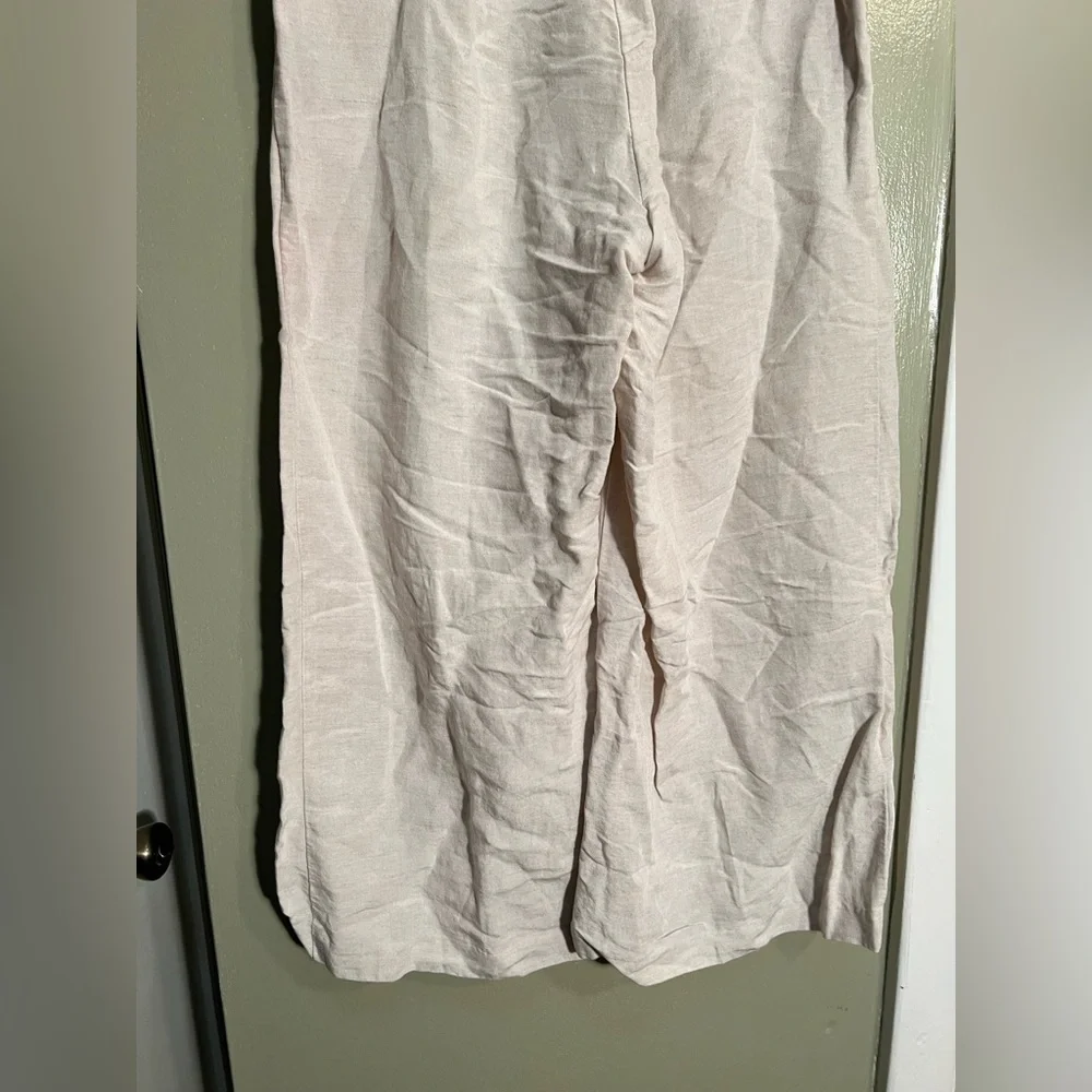 H&M Women's Size XS Culotte Pants Beige Linen Blend Cropped Wide Leg Pull On
